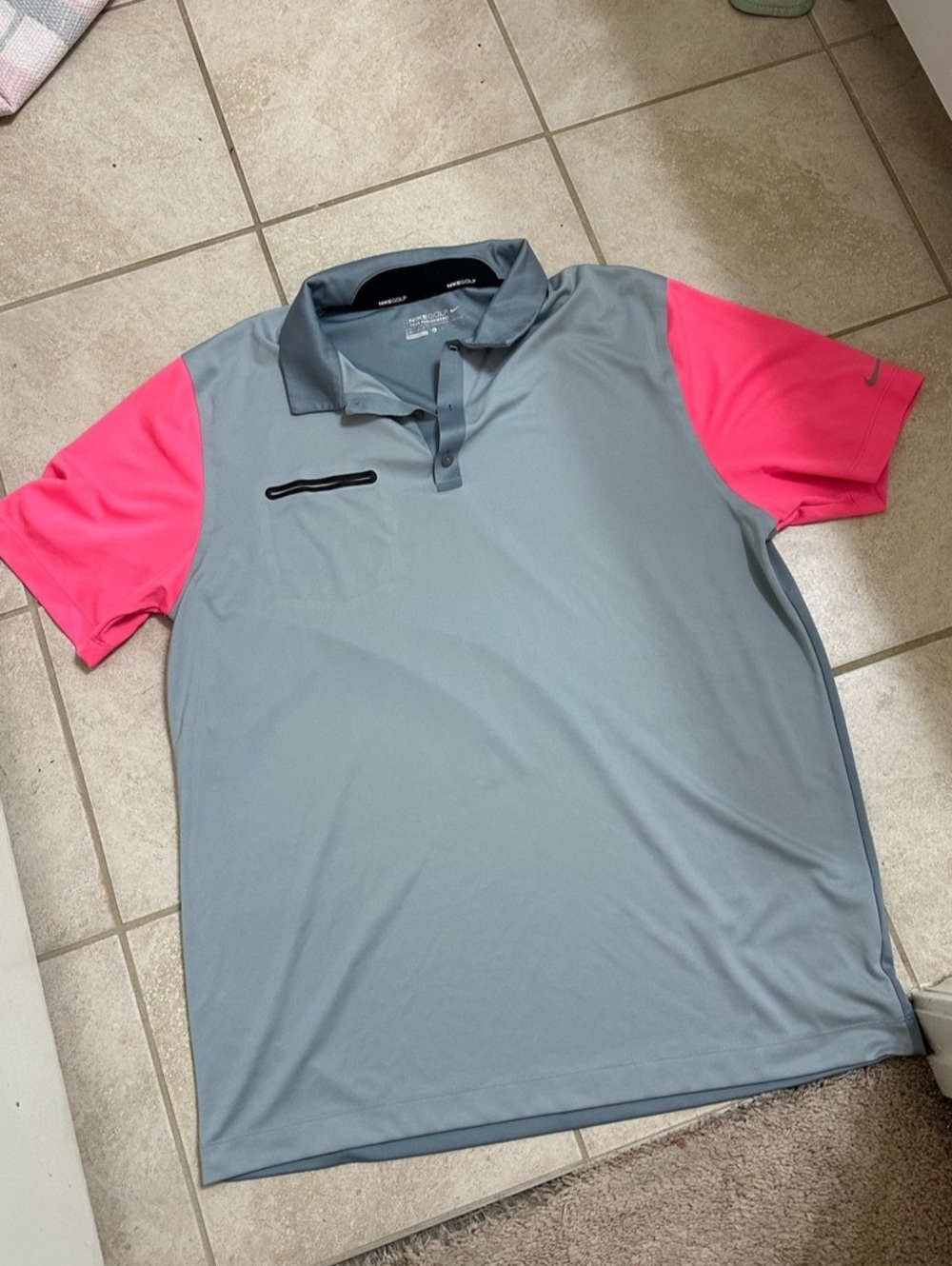 Nike Men's Color Block Polo in Gray & Pink